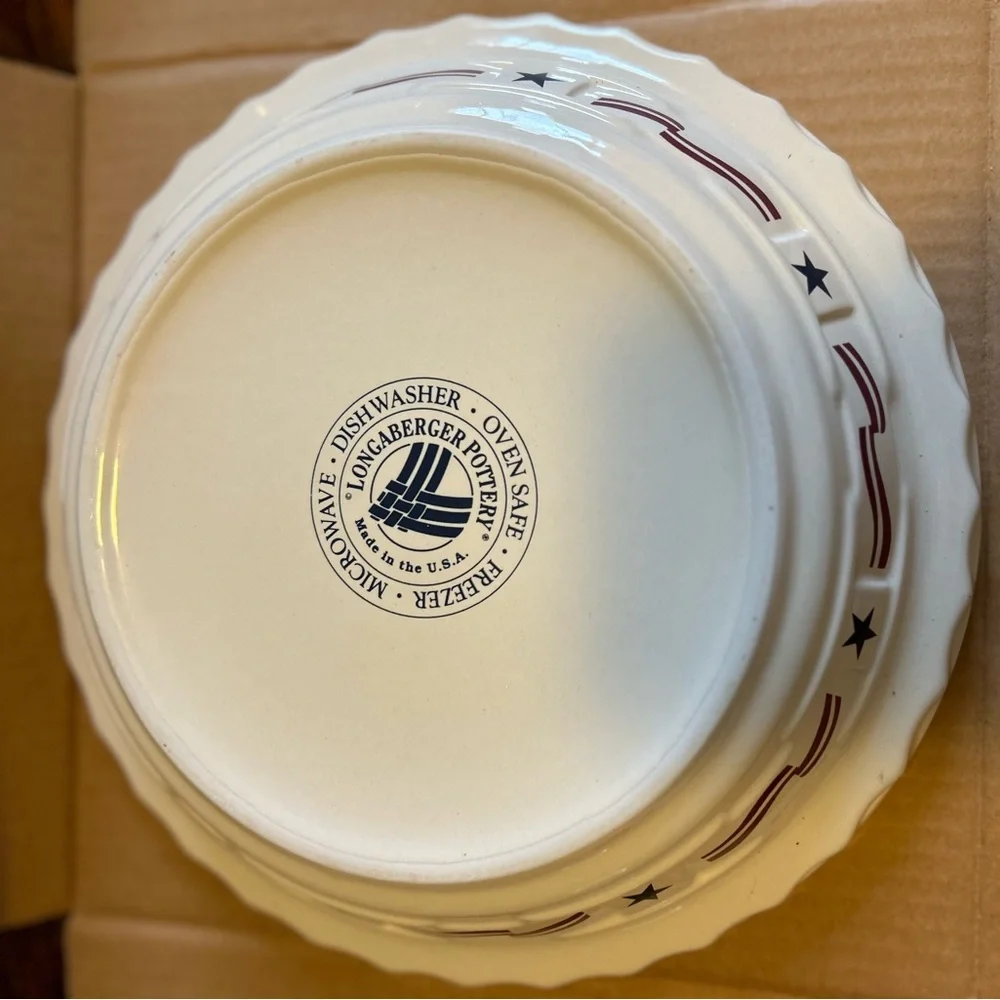 Longaberger All-American Blue and Cream Pie Plate🇺🇸Labor Day🇺🇸 - Picture 7 of 10